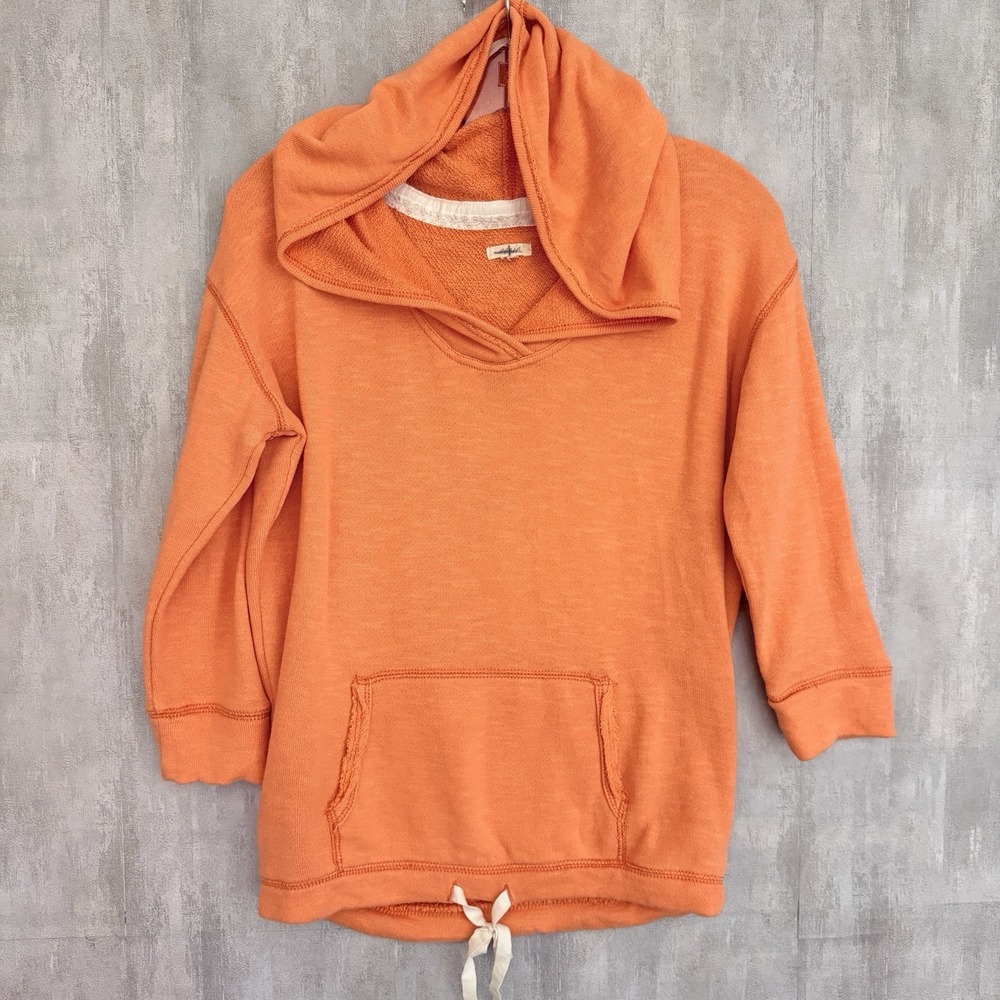 Aerie French Terry Hoodie Womens XS Neon Orange Drawstring Sweatshirt Lounge